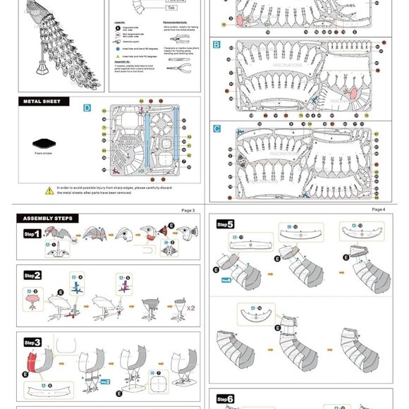 Fascinations Metal Earth Peacock Premium Series Model Kit Steel Model ICX112 - Picture 6 of 6